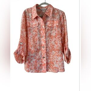Women's Coral Button-Front Print Shirt with Roll-Tab Sleeves